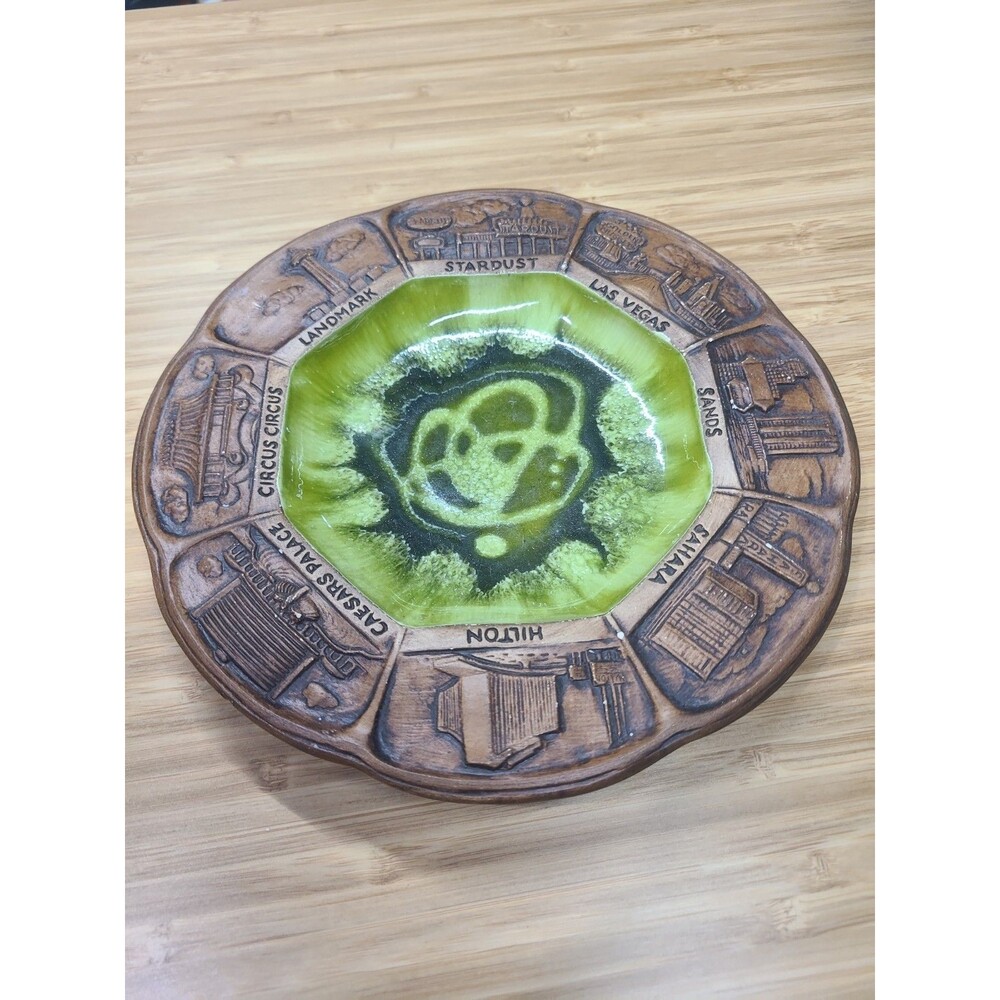 Vtg Souvenir Treasure Craft Ashtray Las Vegas Casinos Sands Hilton Sahara Circus